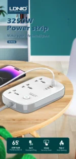Ldnio SC3416 Power Strip 65W 3 Sockets With 4 Port Charger - Image 2