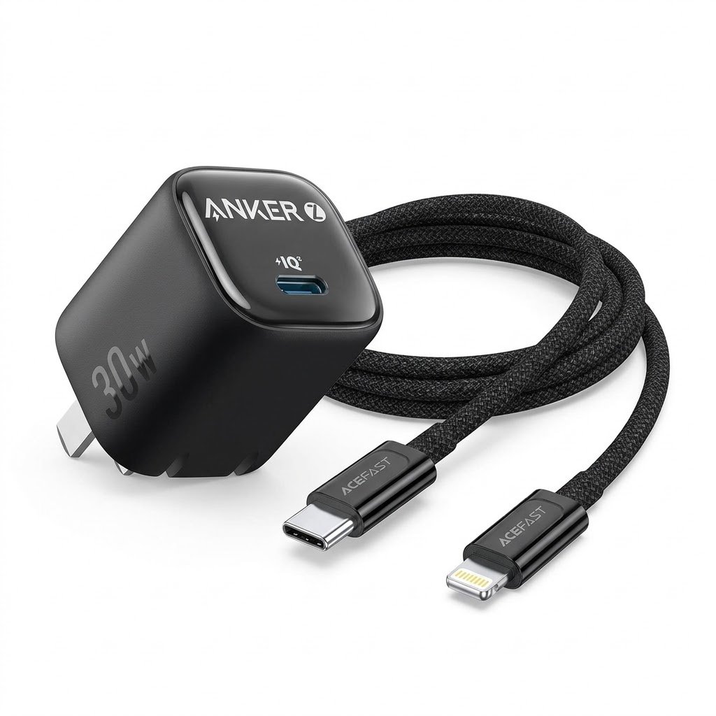 black Anker Zolo 30W PD Charger & ACEFAST C34-01 Zinc Alloy Cable (CN) - Image 1